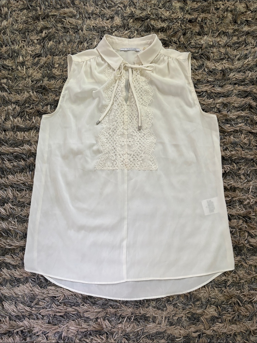 T Tahari Ivory Lace-Front Tie-Neck Sleeveless Camisole Size S - Picture 1 of 9
